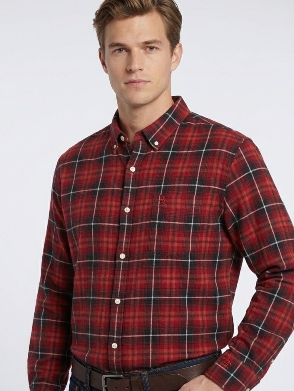 Original Penguin Mens Shirt Red Size 2XL Plaid But